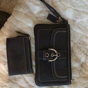 Coach wristlet and credit card holder with key ring.